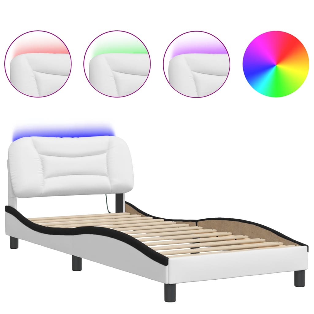 Bettgestell mit LED ohne Matratze "Hvar" Weiß und Schwarz 90x200 cm Kunstleder