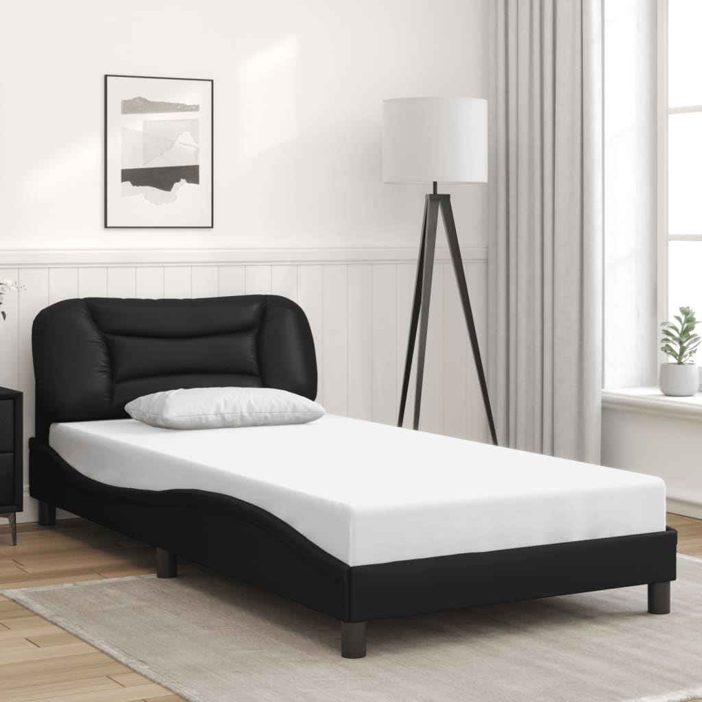 Bettgestell mit LED ohne Matratze "Hvar" Schwarz 100x200 cm Kunstleder