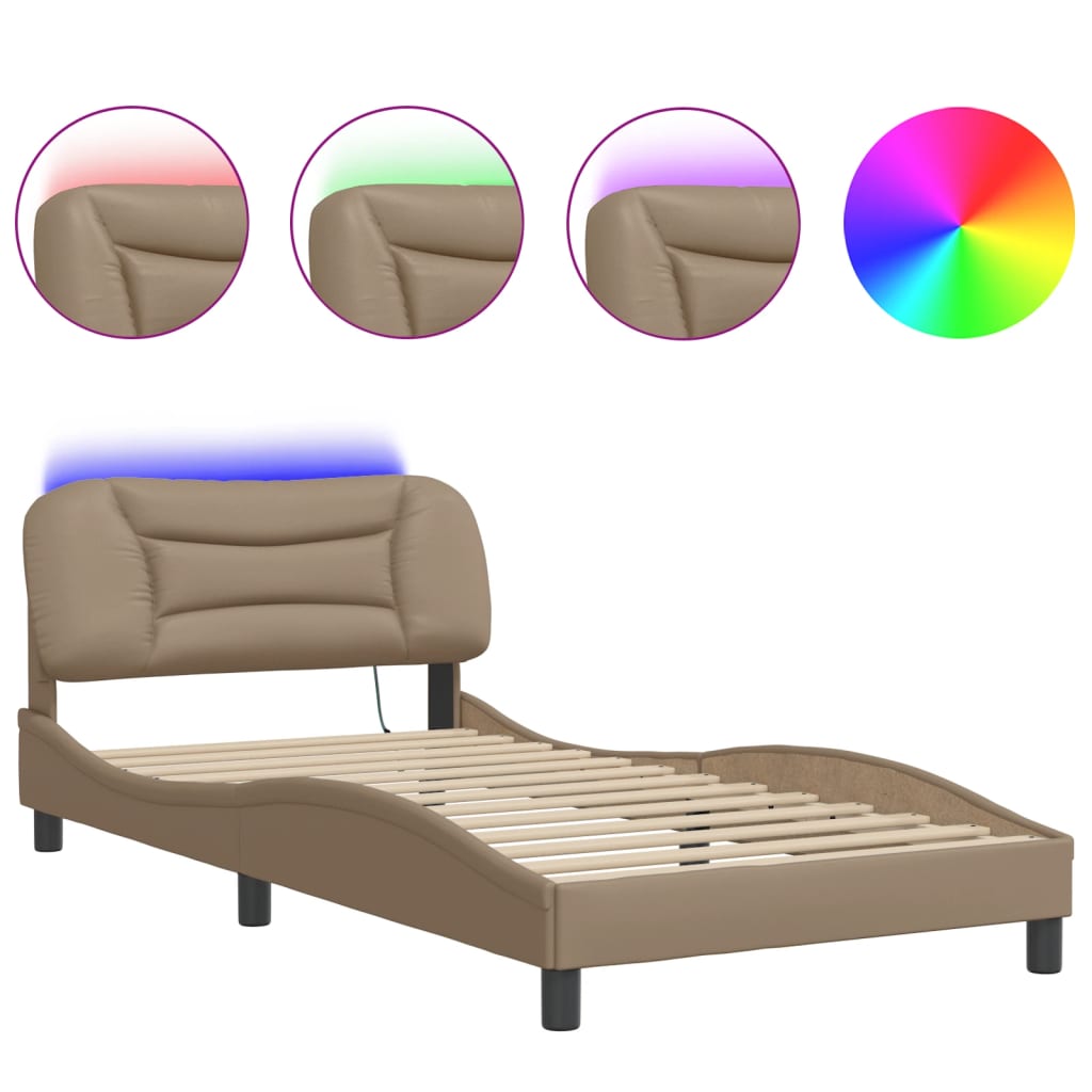 Bettgestell mit LED ohne Matratze "Hvar" Cappuccino-Braun 100x200 cm Kunstleder