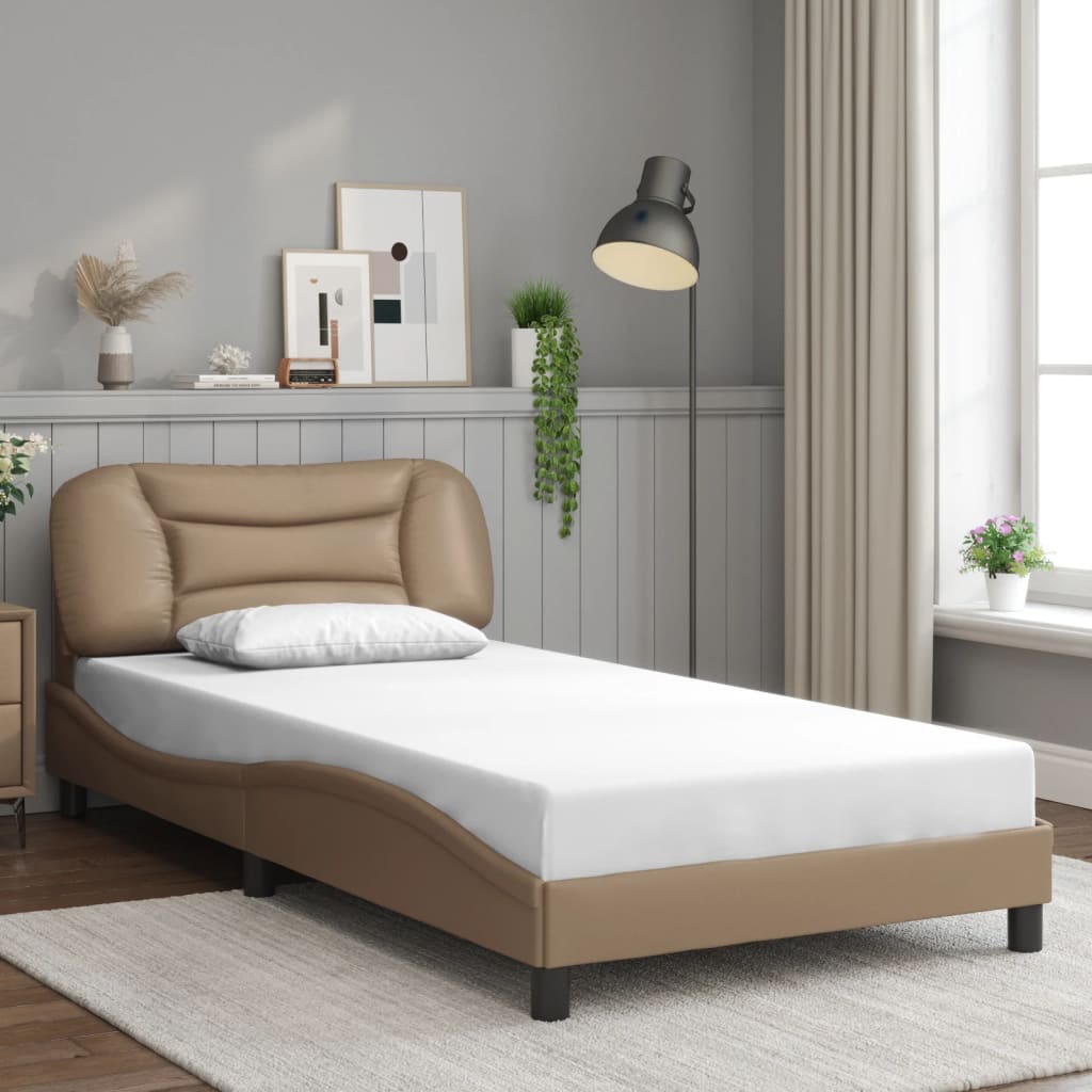 Bettgestell mit LED ohne Matratze "Hvar" Cappuccino-Braun 100x200 cm Kunstleder
