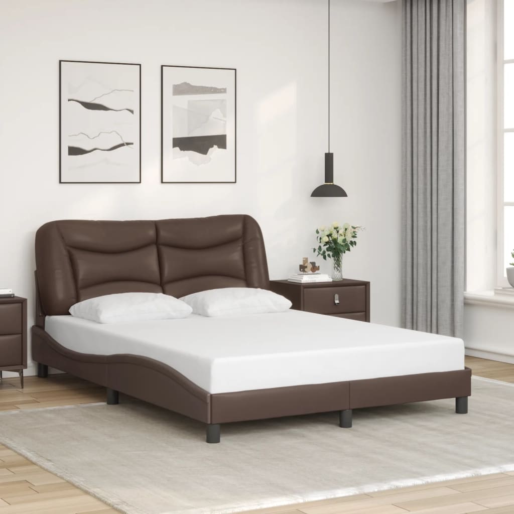 Bettgestell mit LED ohne Matratze "Hvar" Braun 120x200 cm Kunstleder