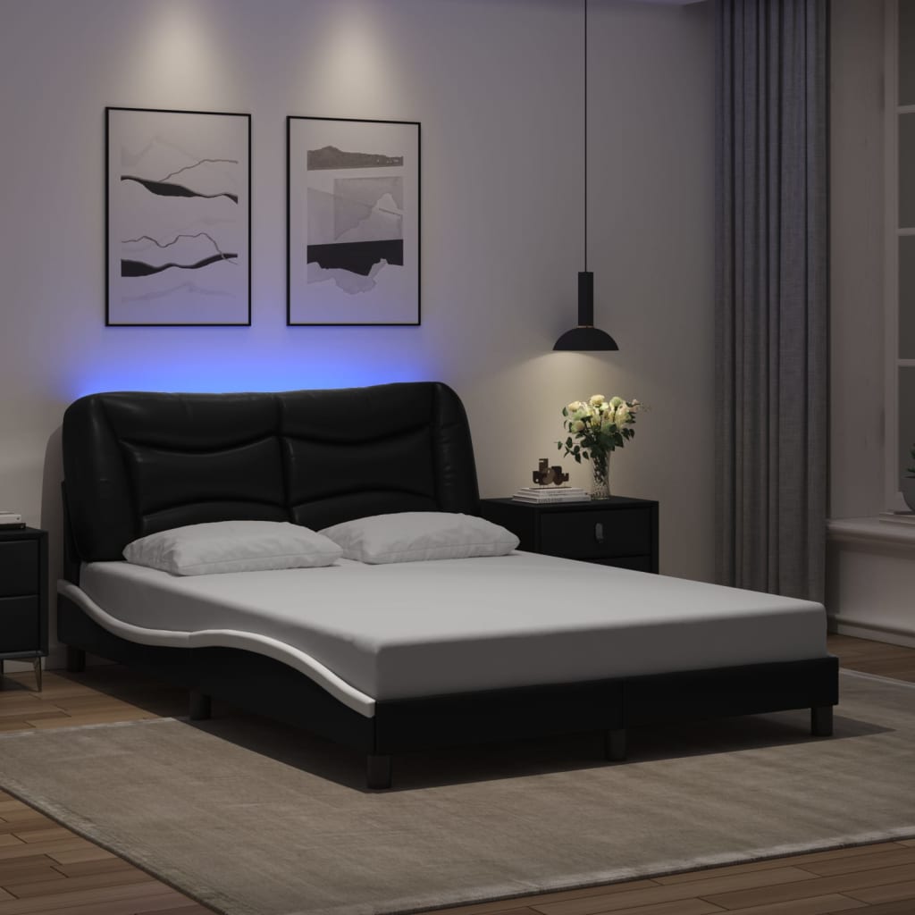 Bettgestell mit LED ohne Matratze "Hvar" Schwarz und Weiß 120x200 cm Kunstleder