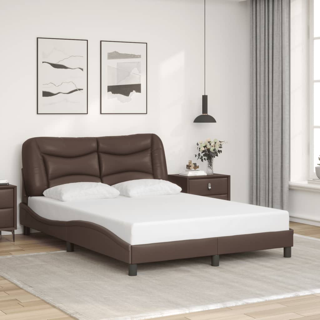 Bettgestell mit LED ohne Matratze "Hvar" Braun 140x200 cm Kunstleder
