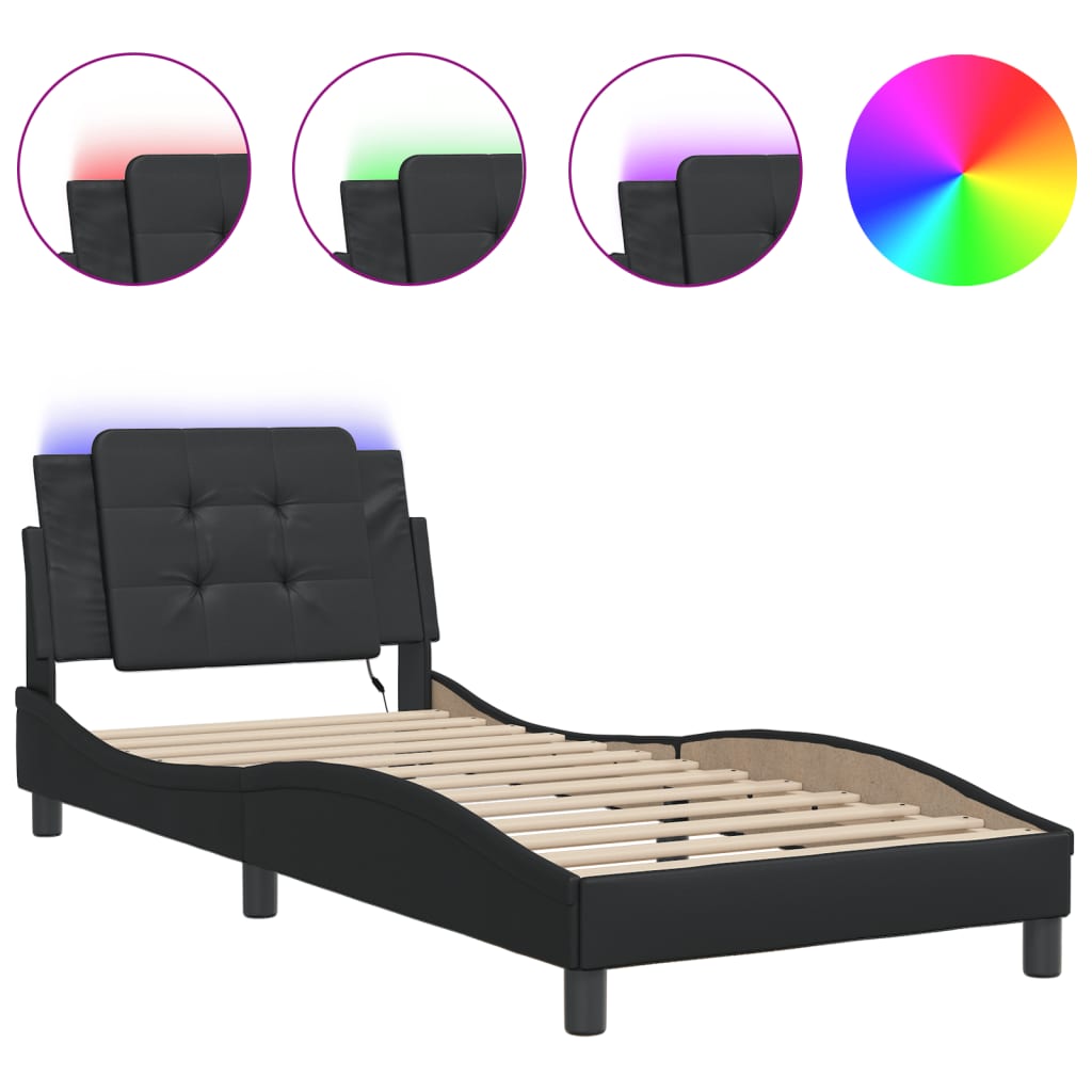 Bettgestell mit LED ohne Matratze "Zadar" Schwarz 90x190 cm Kunstleder