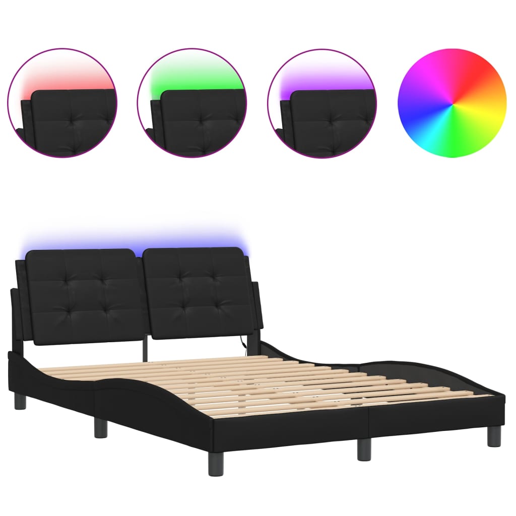 Bettgestell mit LED ohne Matratze "Zadar" Schwarz 140x190 cm Kunstleder