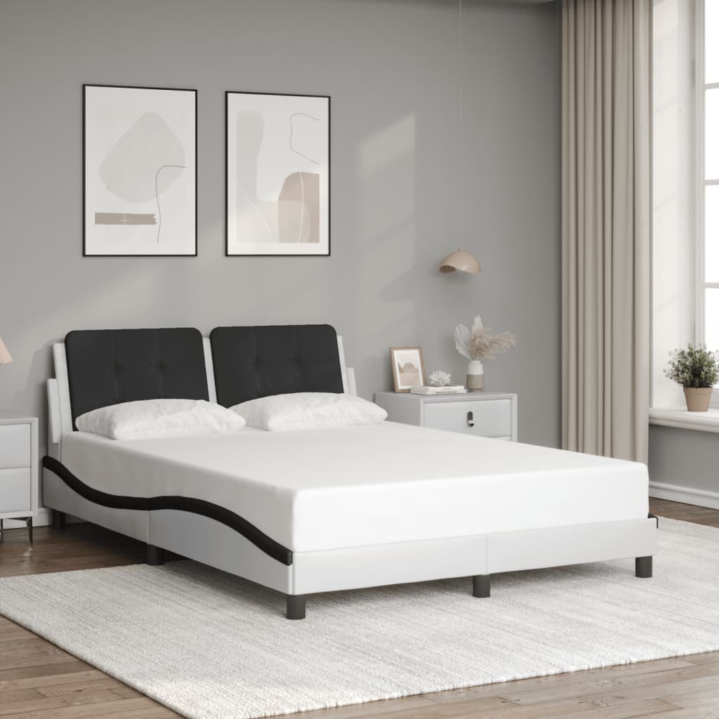 Bettgestell mit LED ohne Matratze "Zadar" Weiß und Schwarz 140x200 cm Kunstleder