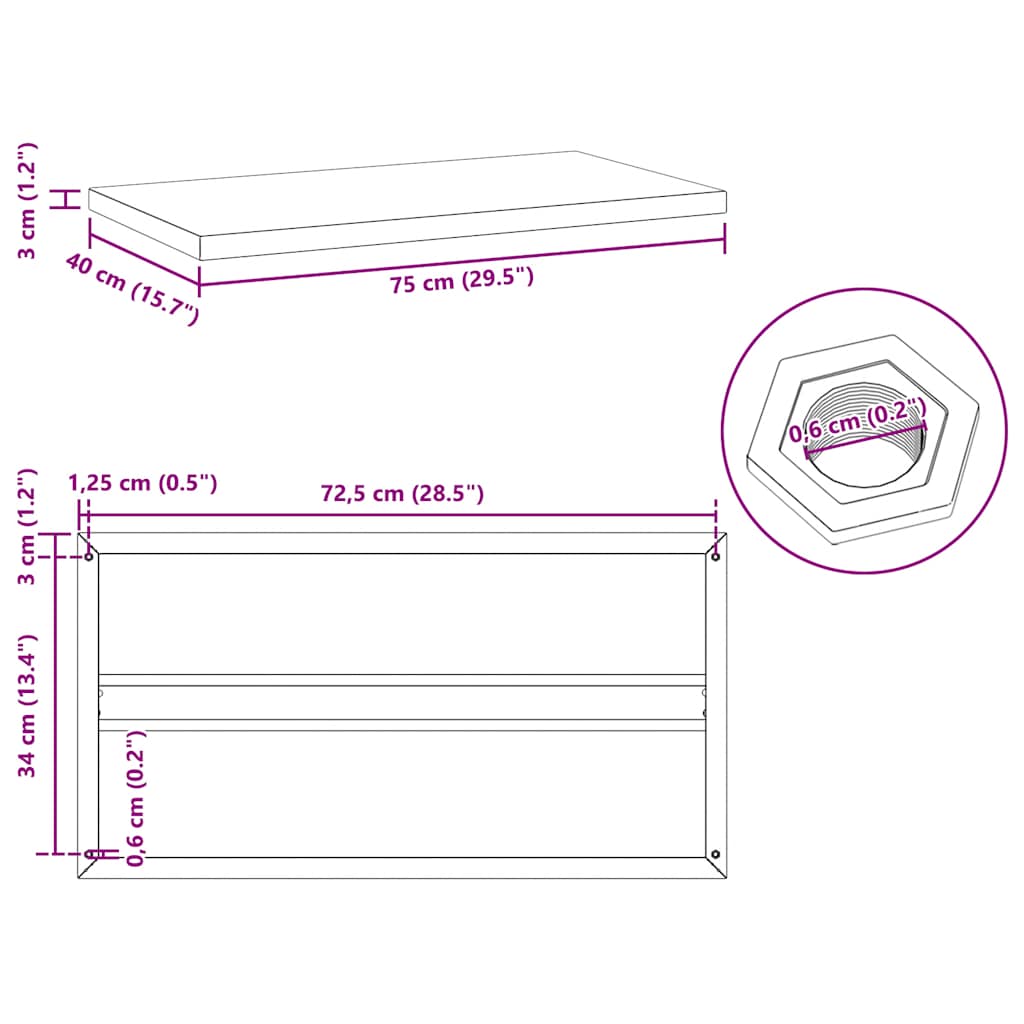 Wandregale 2 Stk. 75x40x3 cm Silbern Edelstahl
