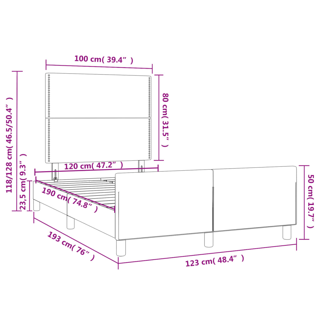 Bettgestell ohne Matratze Schwarz 120x190 cm Stoff