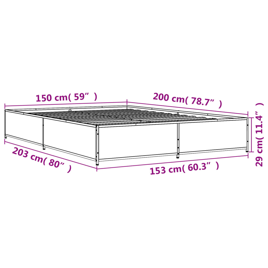 Bettgestell Räuchereiche 150x200 cm Holzwerkstoff und Metall