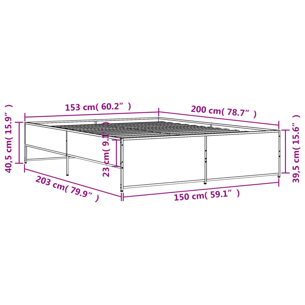 Bettgestell Räuchereiche 150x200 cm Holzwerkstoff und Metall