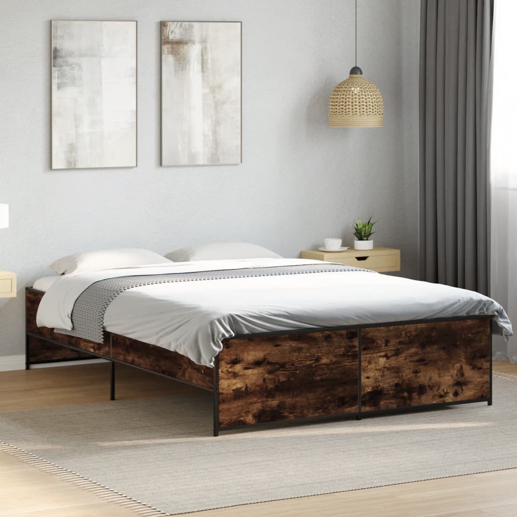 Bettgestell Räuchereiche 140x190 cm Holzwerkstoff und Metall