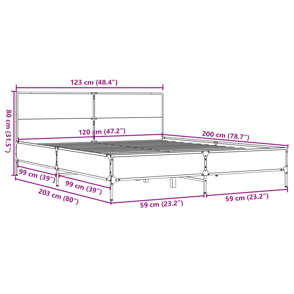 Bettgestell Räuchereiche 120x200 cm Holzwerkstoff und Metall