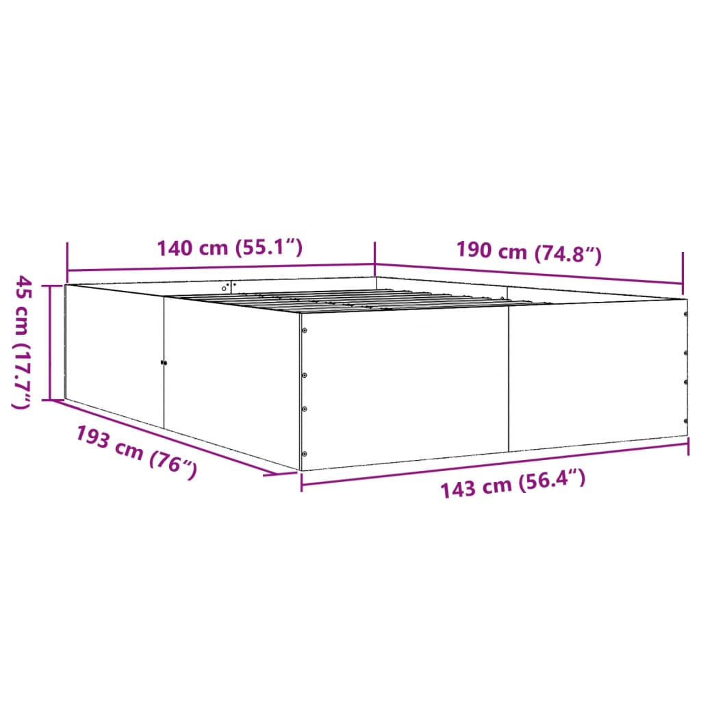 Bettgestell Räuchereiche 140x190 cm Holzwerkstoff