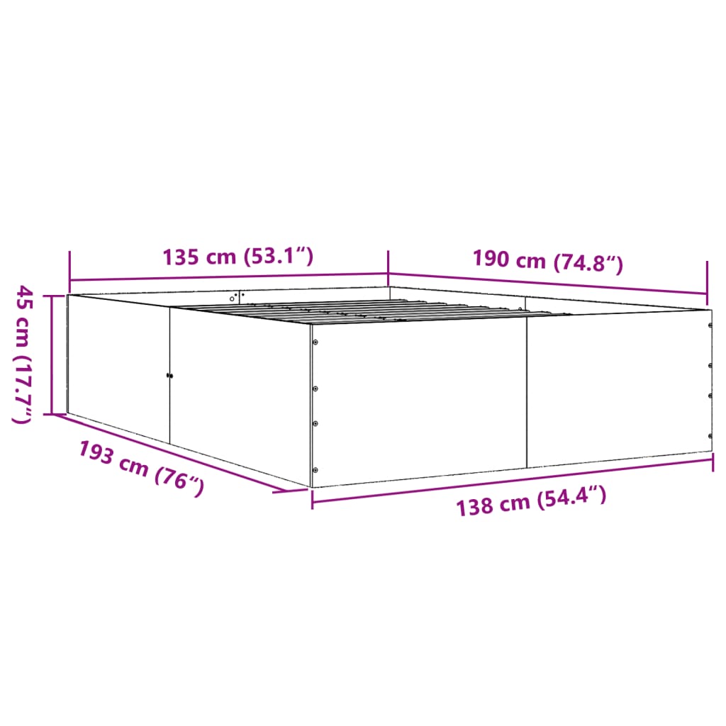 Bettgestell Räuchereiche 135x190 cm Holzwerkstoff