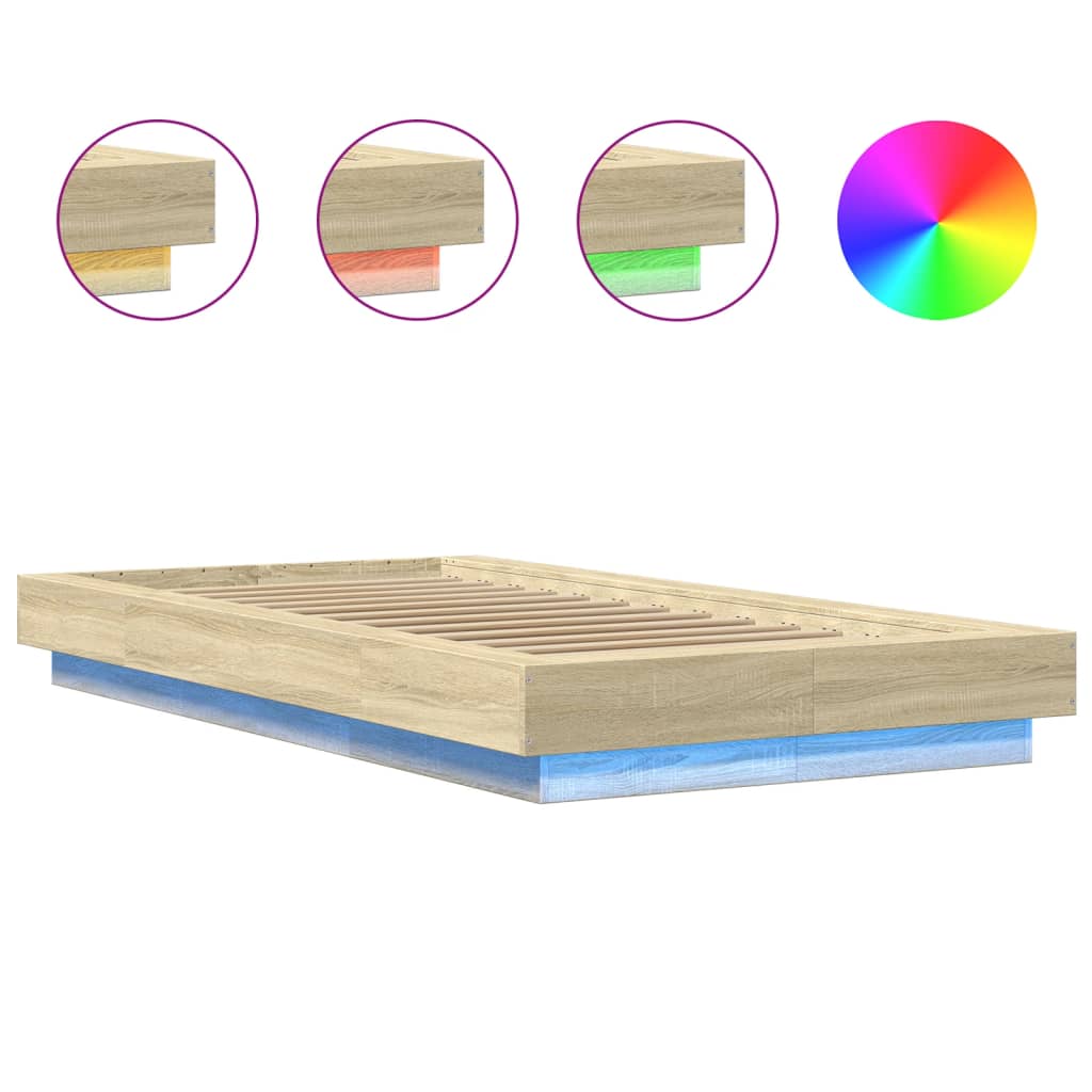 Bettgestell mit LED Sonoma-Eiche 90x200 cm Holzwerkstoff