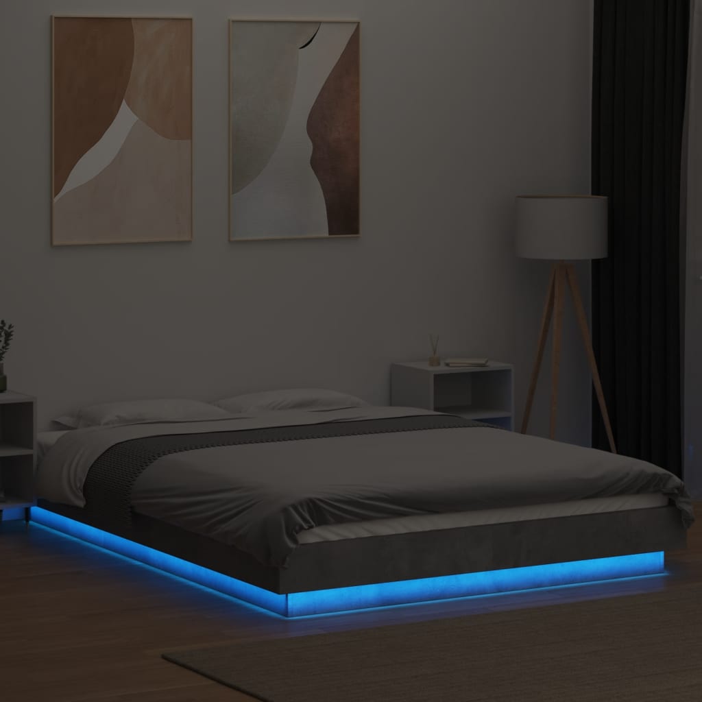 Bettgestell mit LED Betongrau 120x190 cm Holzwerkstoff
