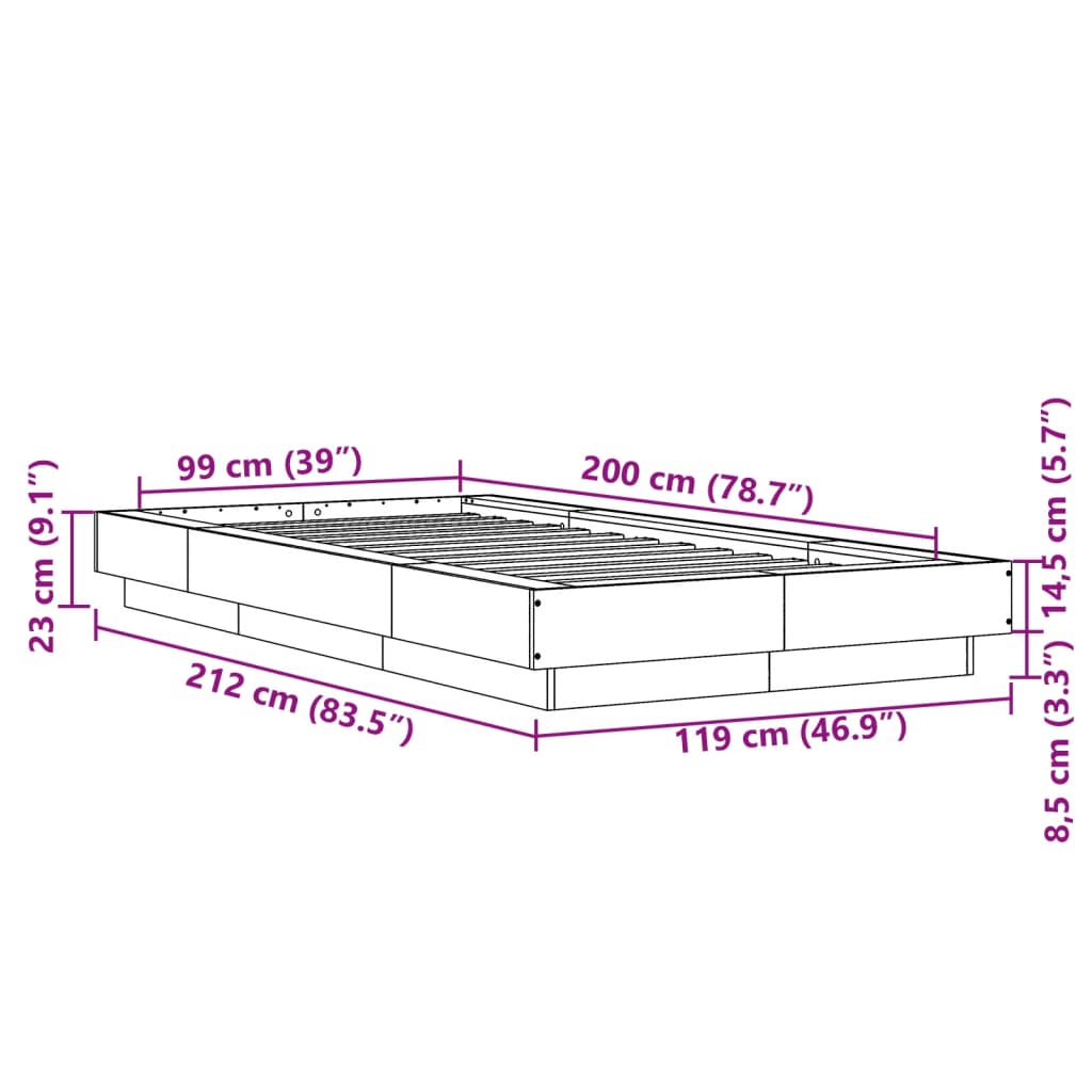 Bettgestell Räuchereiche 100x200 cm Holzwerkstoff