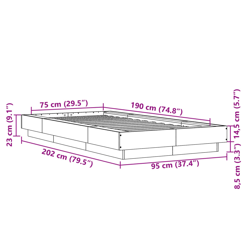 Bettgestell Räuchereiche 75x190 cm Holzwerkstoff