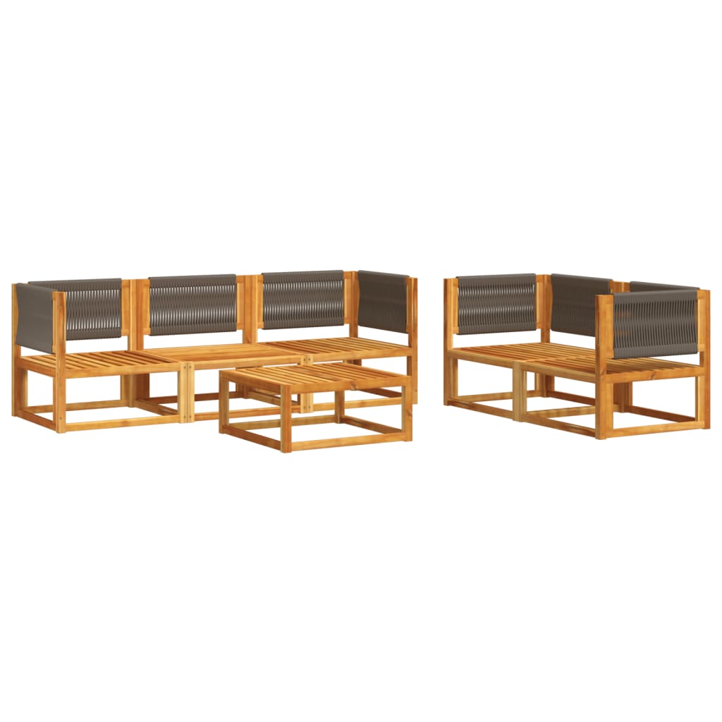 6-tlg. Gartensofa-Set mit Kissen Holz Akazie & Seil