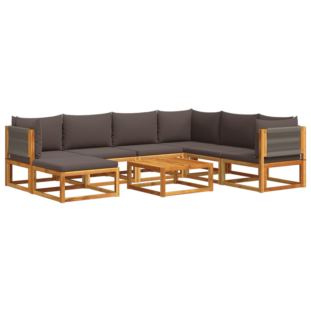 8-tlg. Gartensofa-Set mit Kissen Holz Akazie & Seil