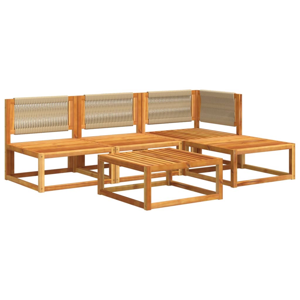 5-tlg. Gartensofa-Set mit Kissen Holz Akazie & Seil