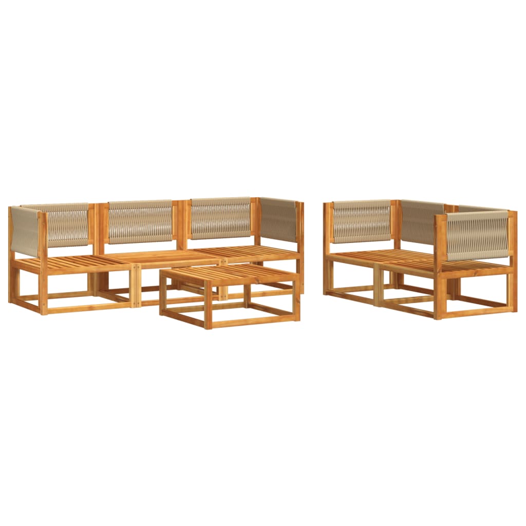 6-tlg. Gartensofa-Set mit Kissen Holz Akazie & Seil