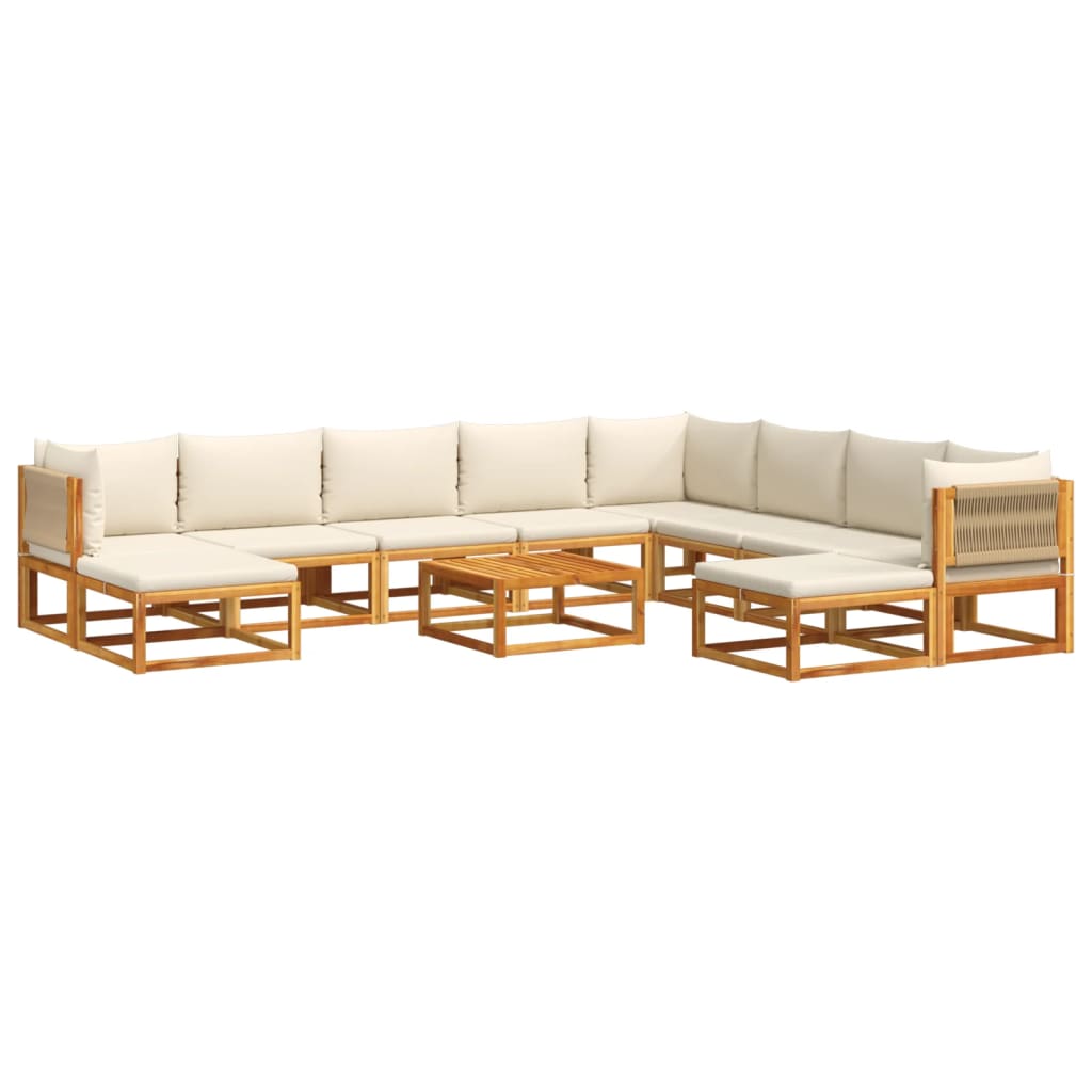 11-tlg. Gartensofa-Set mit Kissen Holz Akazie & Seil