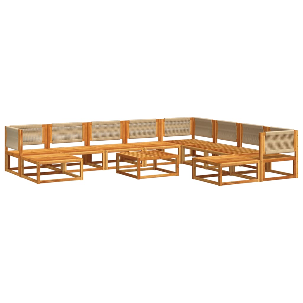 11-tlg. Gartensofa-Set mit Kissen Holz Akazie & Seil