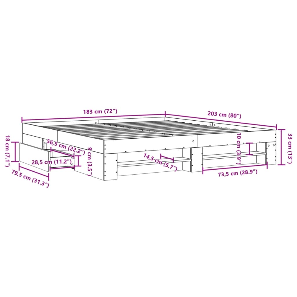 Bettgestell ohne Matratze Sonoma-Eiche 180x200 cm Holzwerkstoff