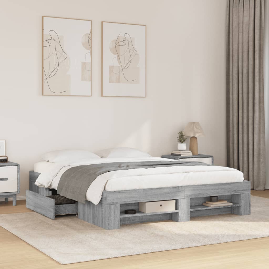 Bettgestell ohne Matratze Grau Sonoma 160x200 cm Holzwerkstoff