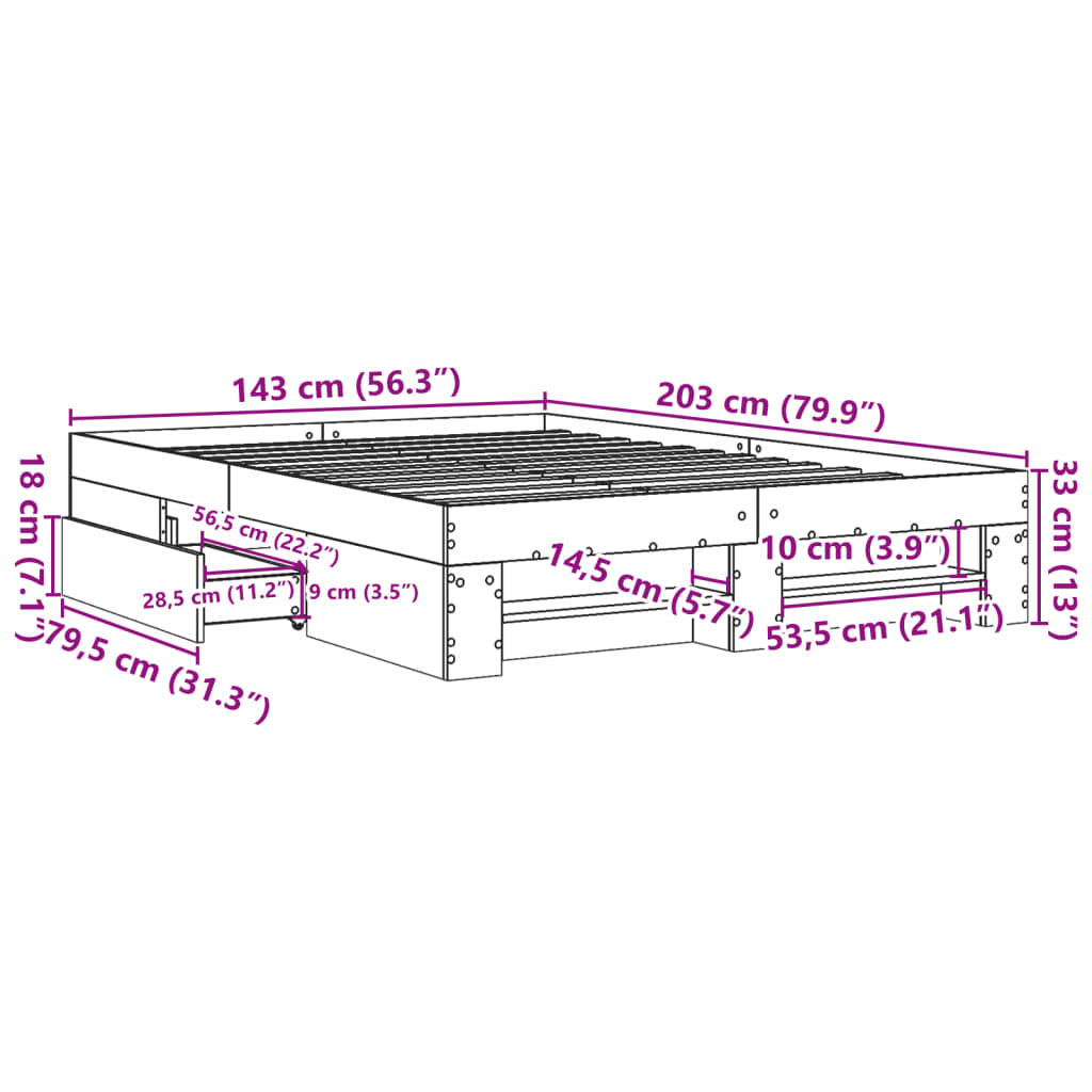 Bettgestell ohne Matratze Sonoma-Eiche 140x200 cm Holzwerkstoff
