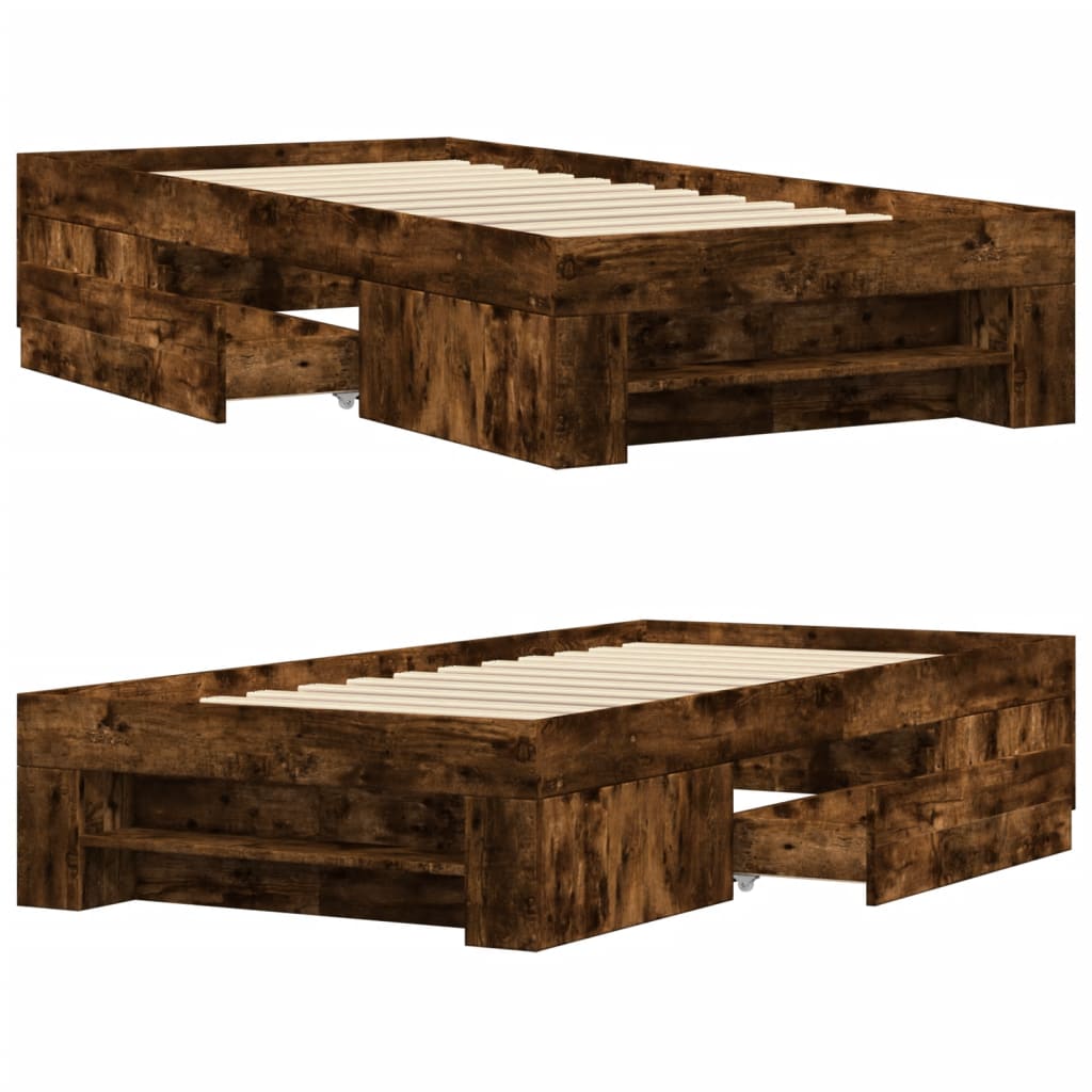 Bettgestell ohne Matratze Räuchereiche 90x190 cm Holzwerkstoff