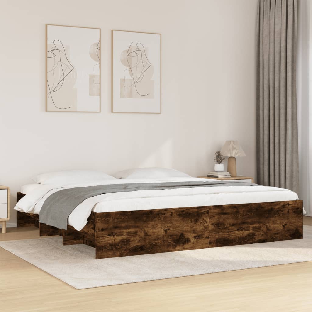 Bettgestell ohne Matratze Räuchereiche 200x200 cm Holzwerkstoff