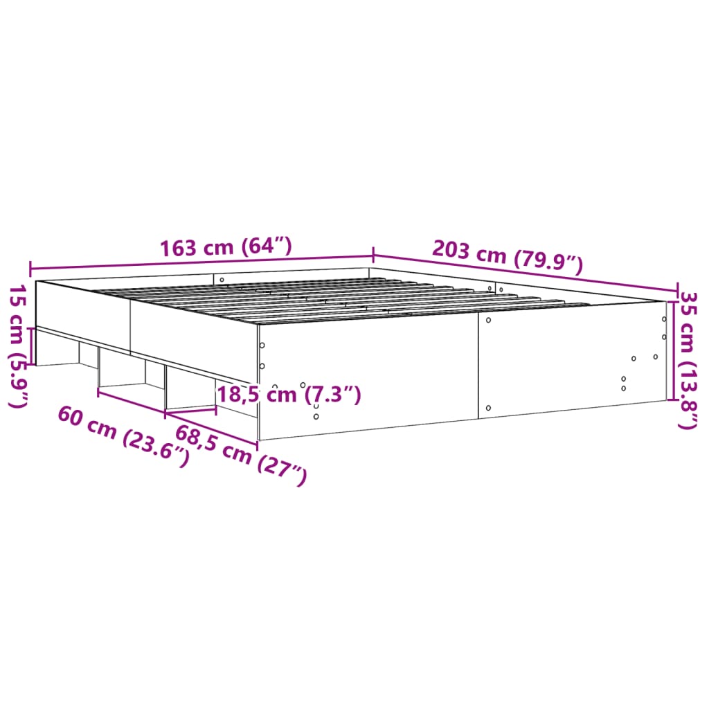 Bettgestell ohne Matratze Weiß 160x200 cm Holzwerkstoff