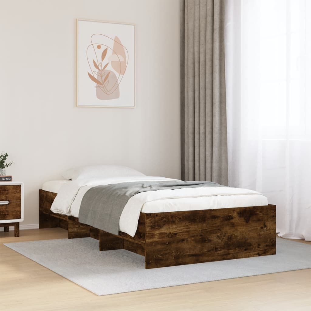 Bettgestell ohne Matratze Räuchereiche 90x190 cm Holzwerkstoff