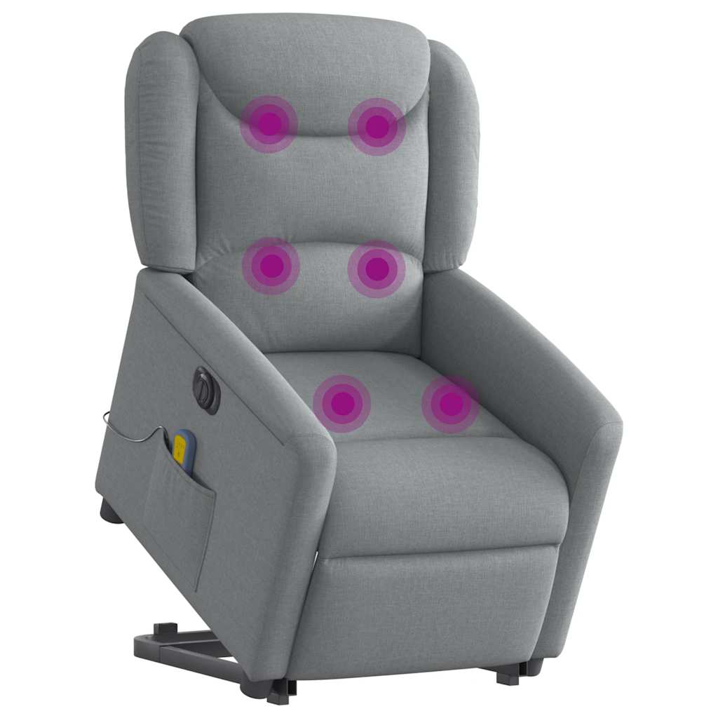 Elektrischer Massagesessel mit Aufstehhilfe Hellgrau Stoff