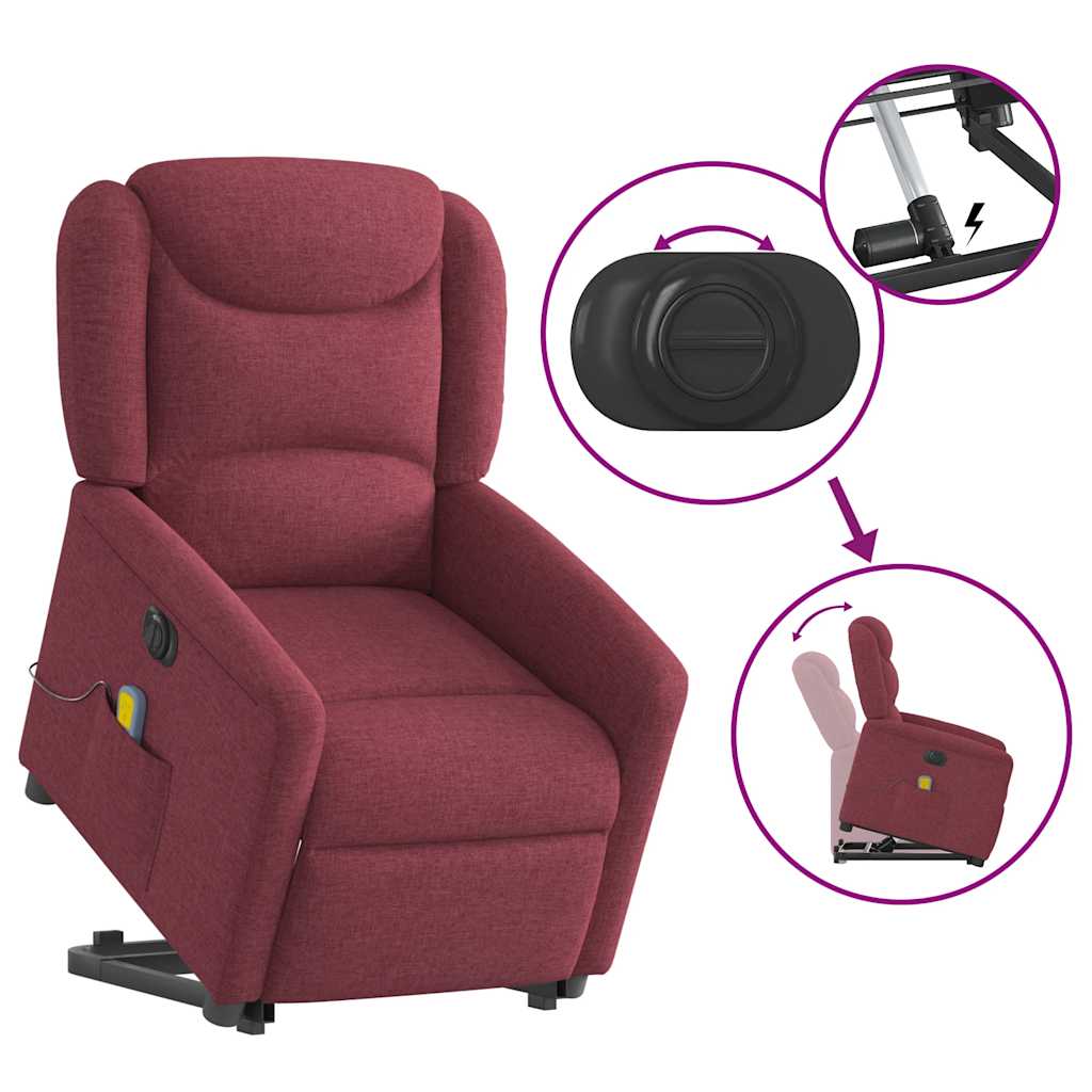 Elektrischer Massagesessel mit Aufstehhilfe Weinrot Stoff
