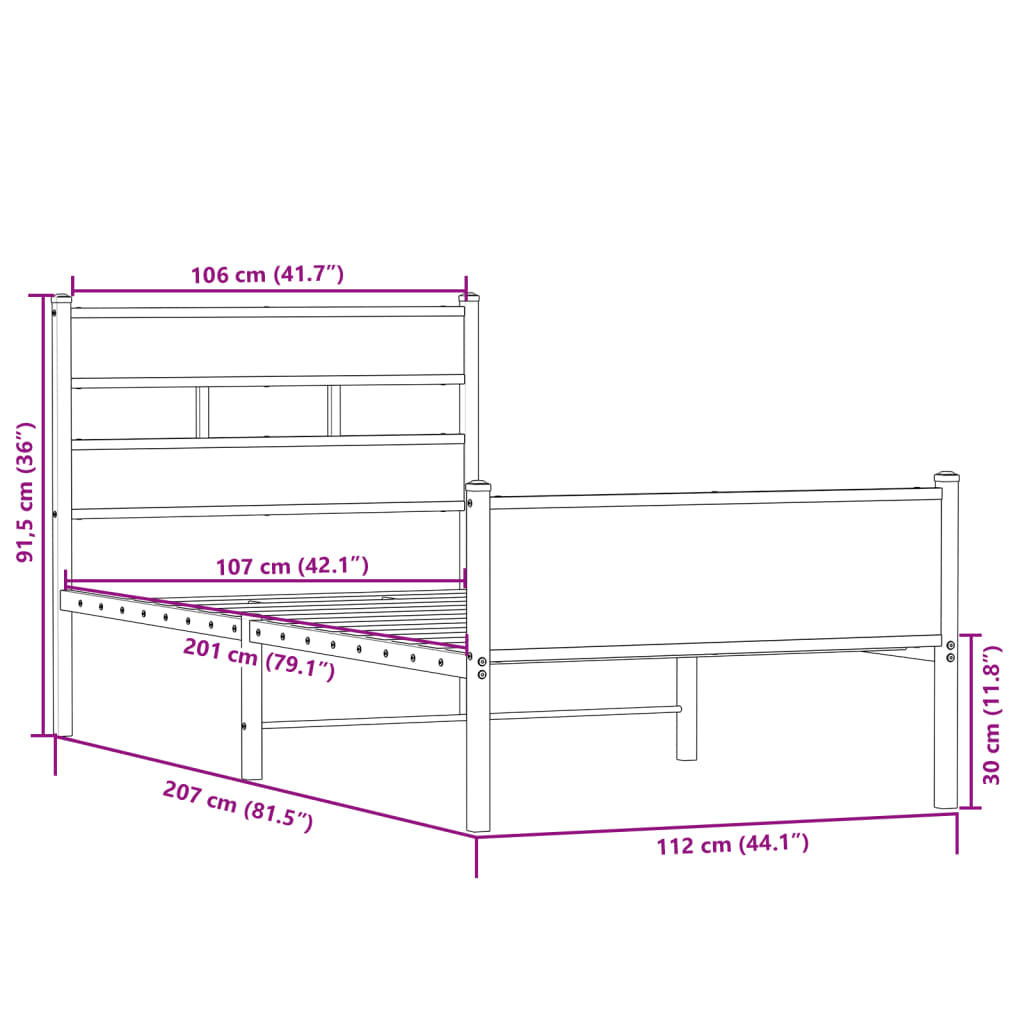 Bettgestell ohne Matratze Sonoma-Eiche 107x200 cm Holzwerkstoff