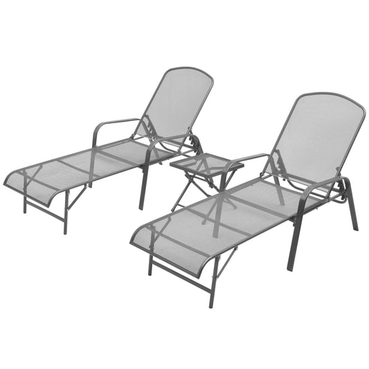 Sun loungers 2 pieces with table steel anthracite