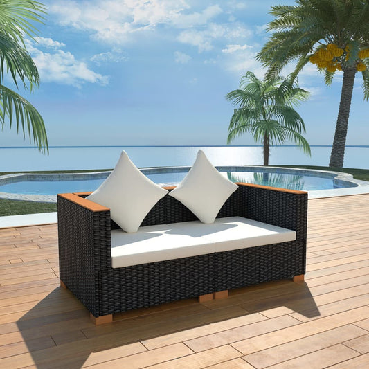 Garden sofa poly rattan black