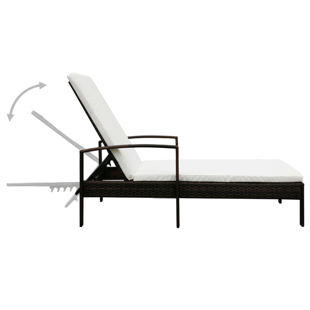 Bain de soleil avec coussin poly rotin marron