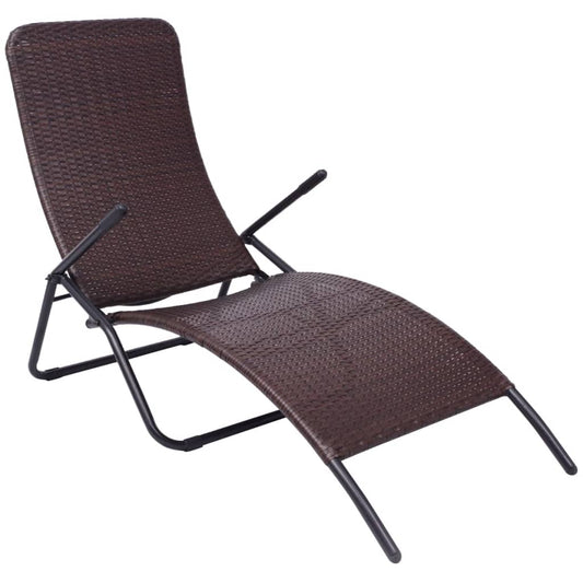 Sun lounger foldable poly rattan brown