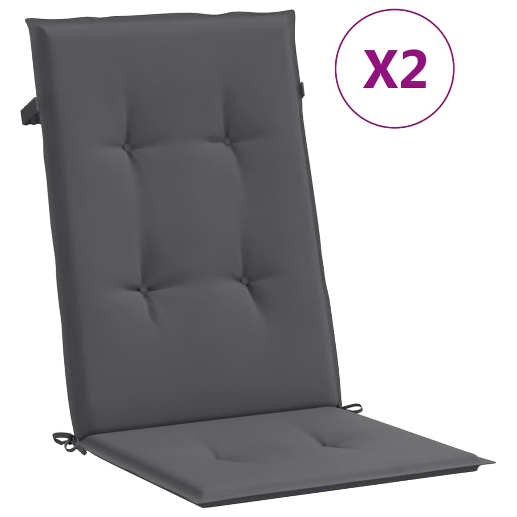Garden chair cushions for high-back chairs 2 pieces. Anthracite 120x50x3 cm