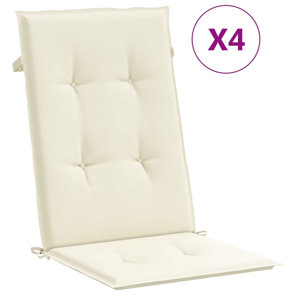 Garden chair cushions for high-back chairs 4 pieces. Cream 120x50x3cm fabric