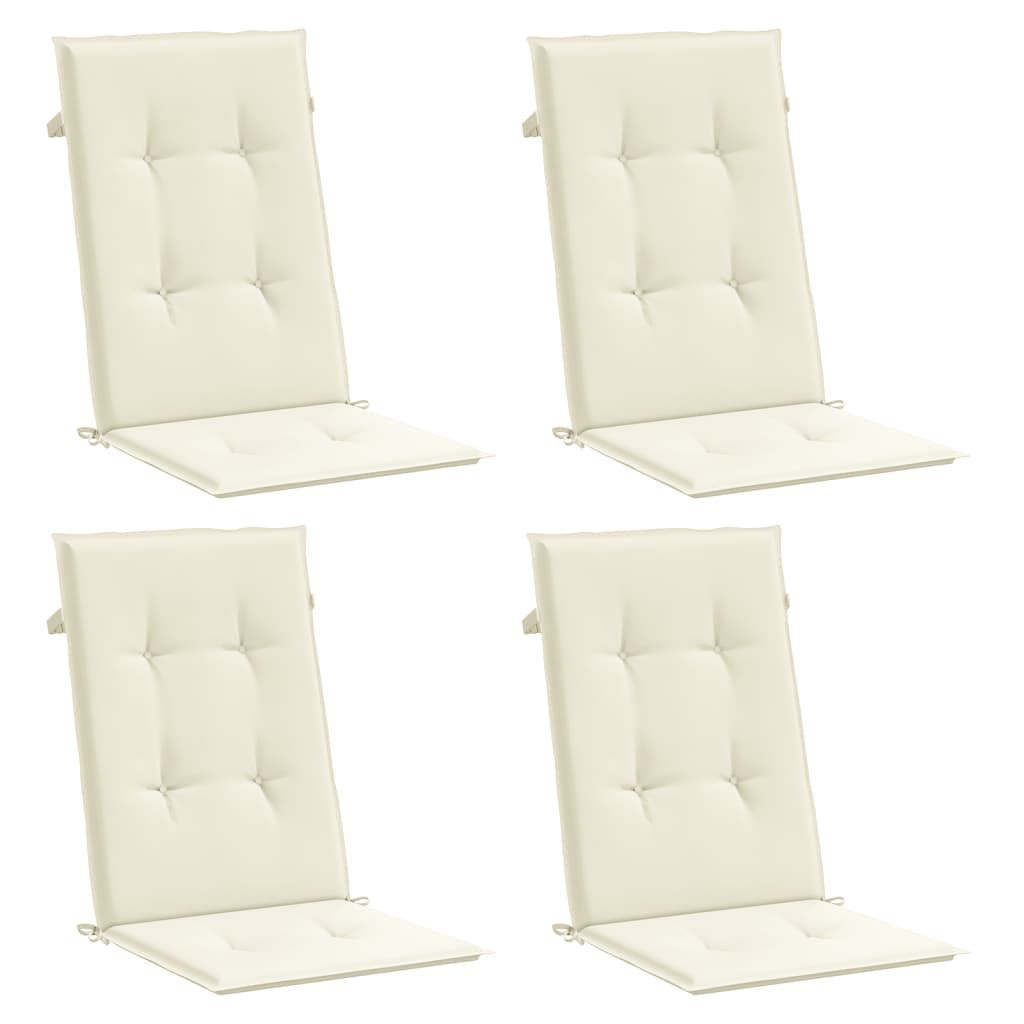 Garden chair cushions for high-back chairs 4 pieces. Cream 120x50x3cm fabric