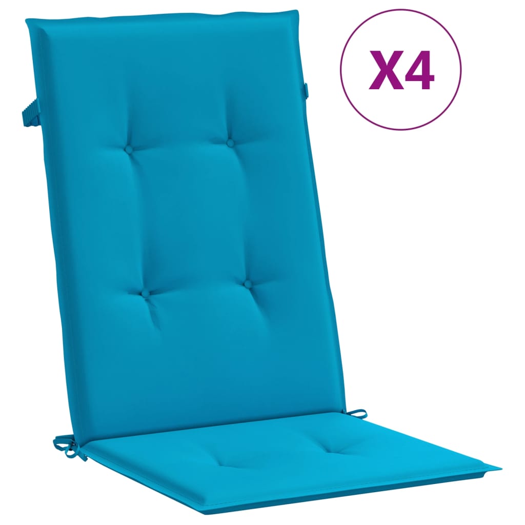 Garden chair cushions for high-back chairs 4 pieces. Blue 120x50x3cm fabric