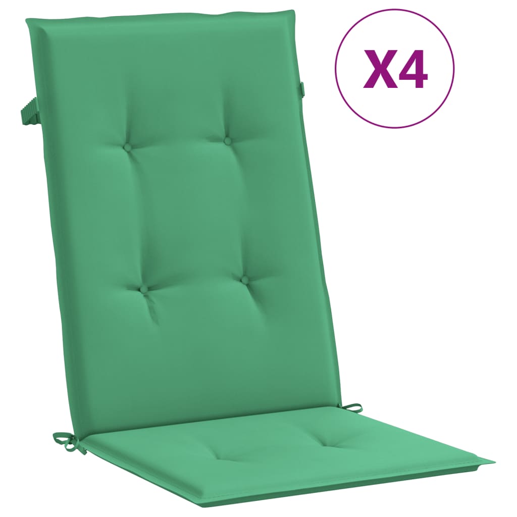 Garden chair cushions for high-back chairs 4 pieces. Green 120x50x3cm fabric