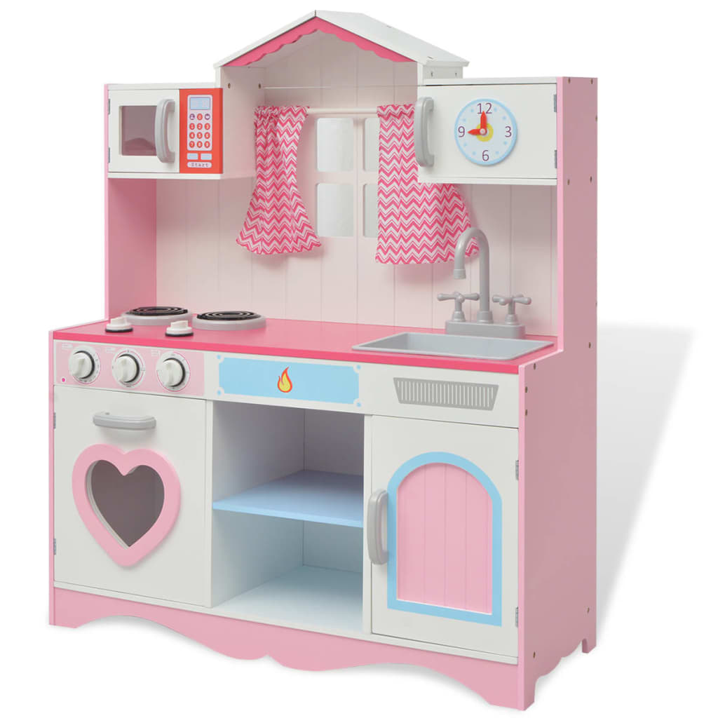 Jouet cuisine bois 82×30×100 cm rose et blanc