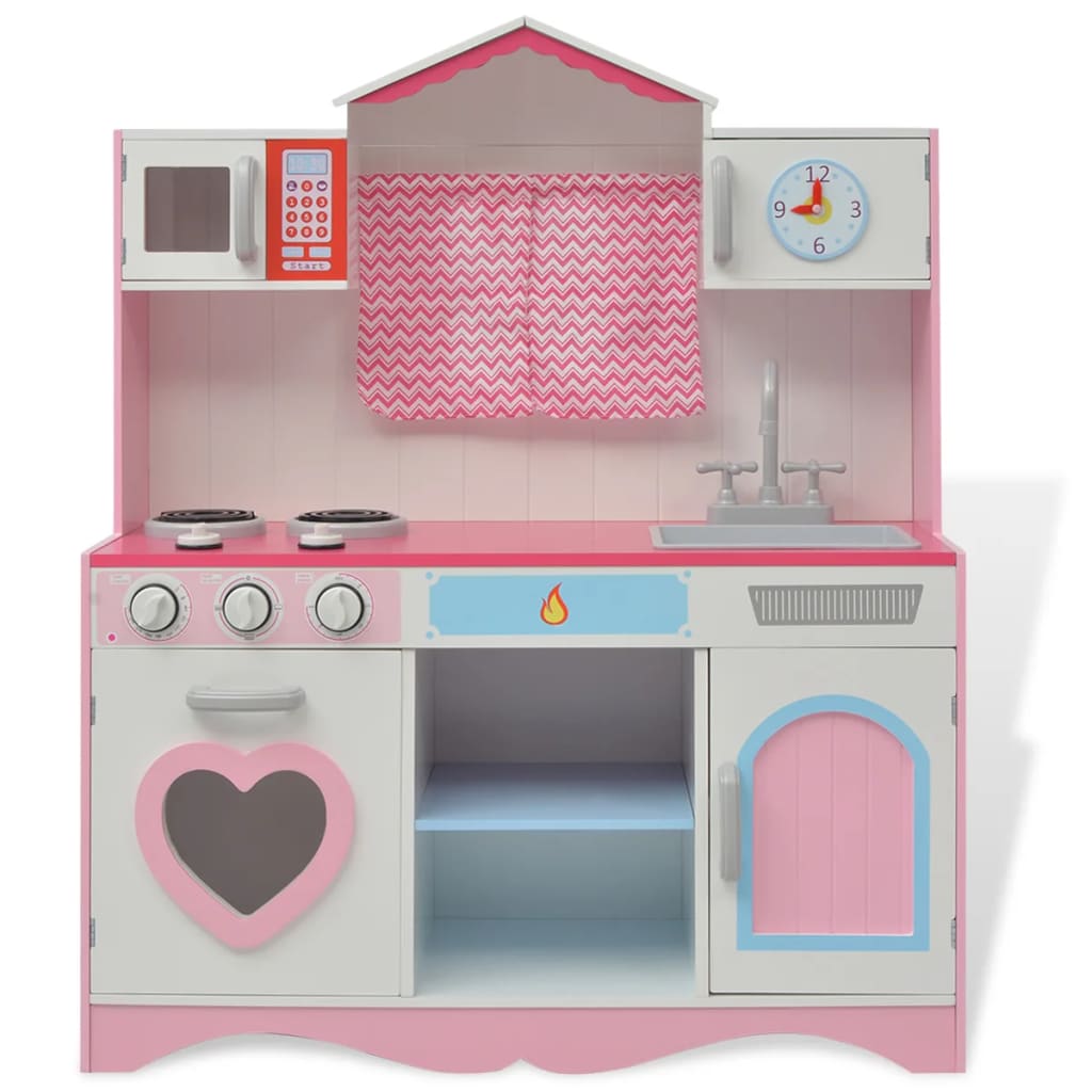 Jouet cuisine bois 82×30×100 cm rose et blanc