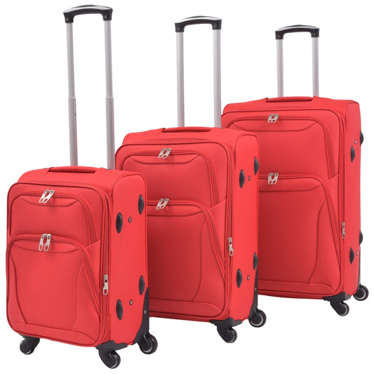 3 pcs. Soft luggage trolley set red